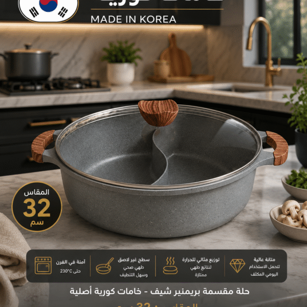 حلة مقسمة 32 سم جرانيت – خامات كورية أصلية | طهي مزدوج بدون خلط